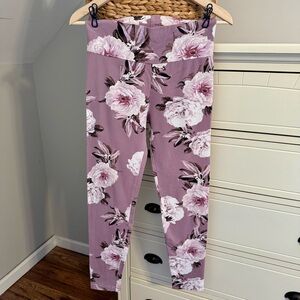 Charlotte Russe Cotton Flor Mauve Pink Purple Full Legnth Leggings Womens Large